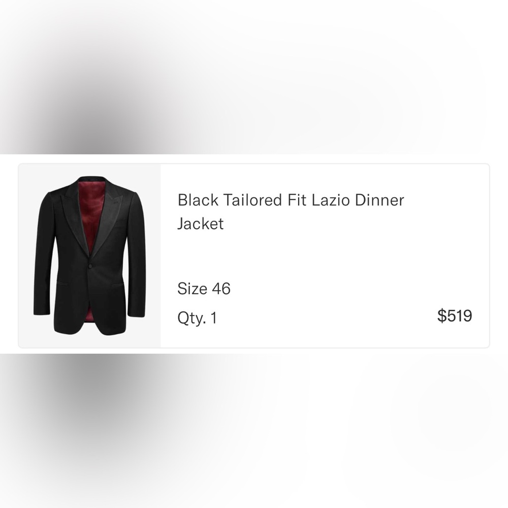 Suit supply black tailored fit dinner tuxedo jacket size 46